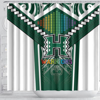 Hawaii Warriors Football Shower Curtain Rainbow Kakau Pattern Green LT05 - Polynesian Pride