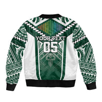 Custom Hawaii Warriors Football Sleeve Zip Bomber Jacket Rainbow Kakau Pattern Green LT05 - Polynesian Pride