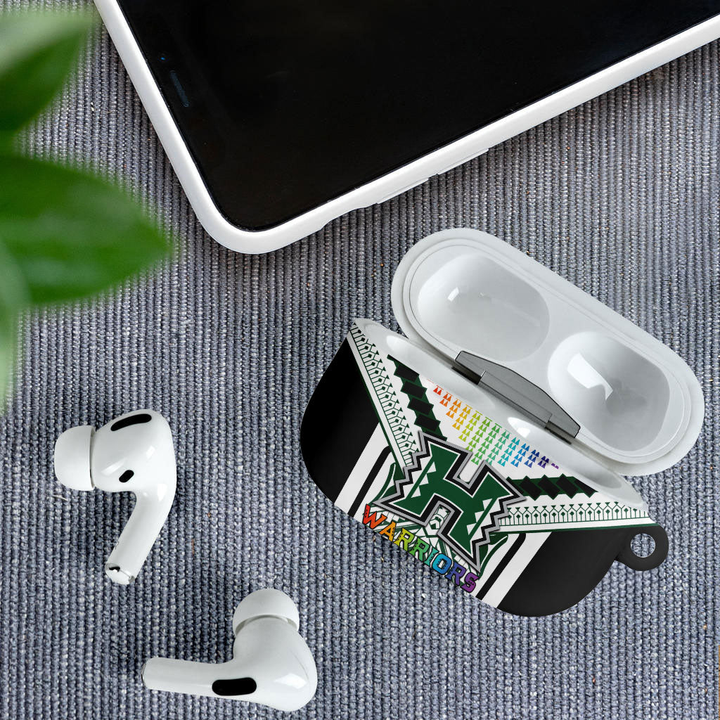 Hawaii Warriors Football AirPods Case Rainbow Kakau Pattern White LT05 - Polynesian Pride