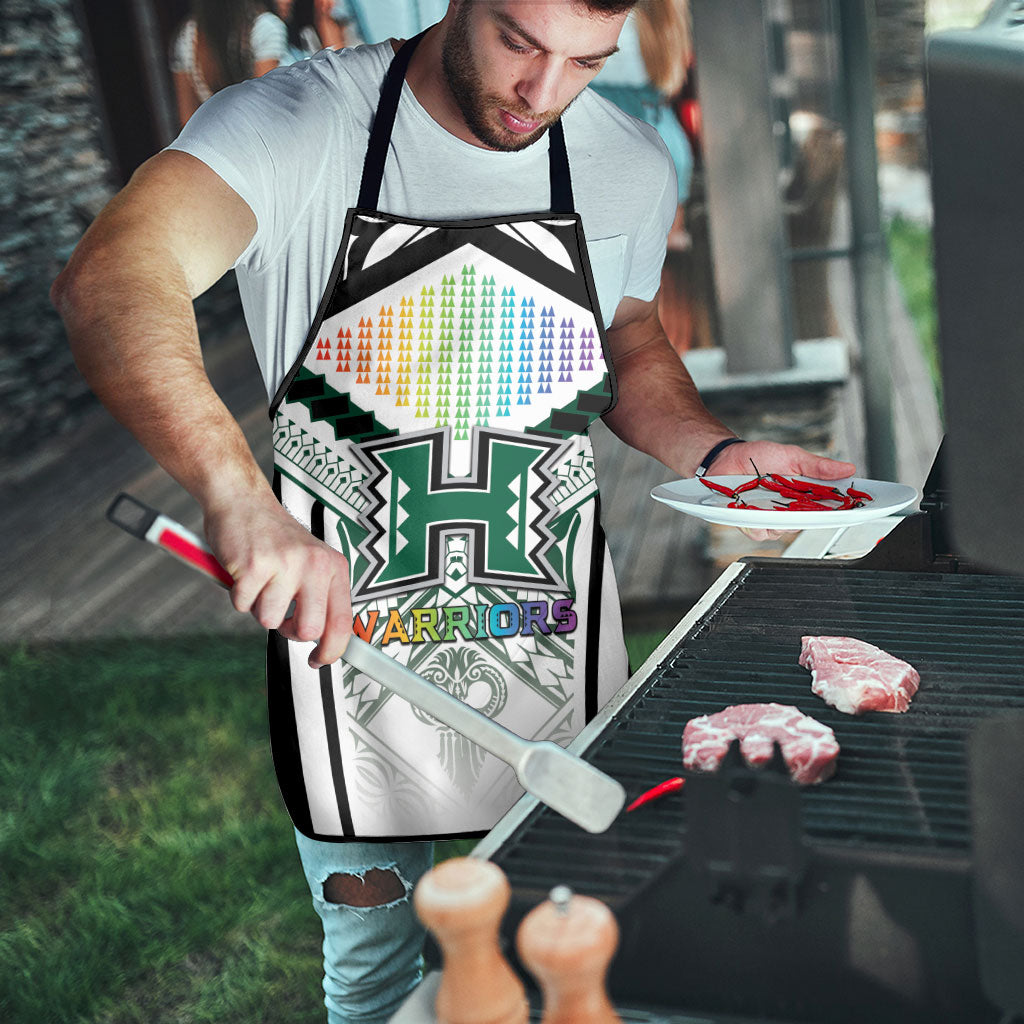 Hawaii Warriors Football Apron Rainbow Kakau Pattern White LT05 - Polynesian Pride