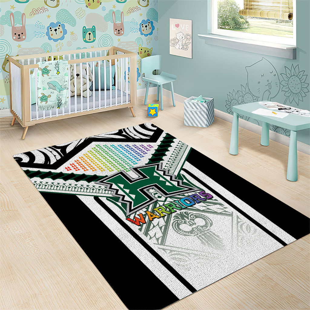 Hawaii Warriors Football Area Rug Rainbow Kakau Pattern White LT05 - Polynesian Pride
