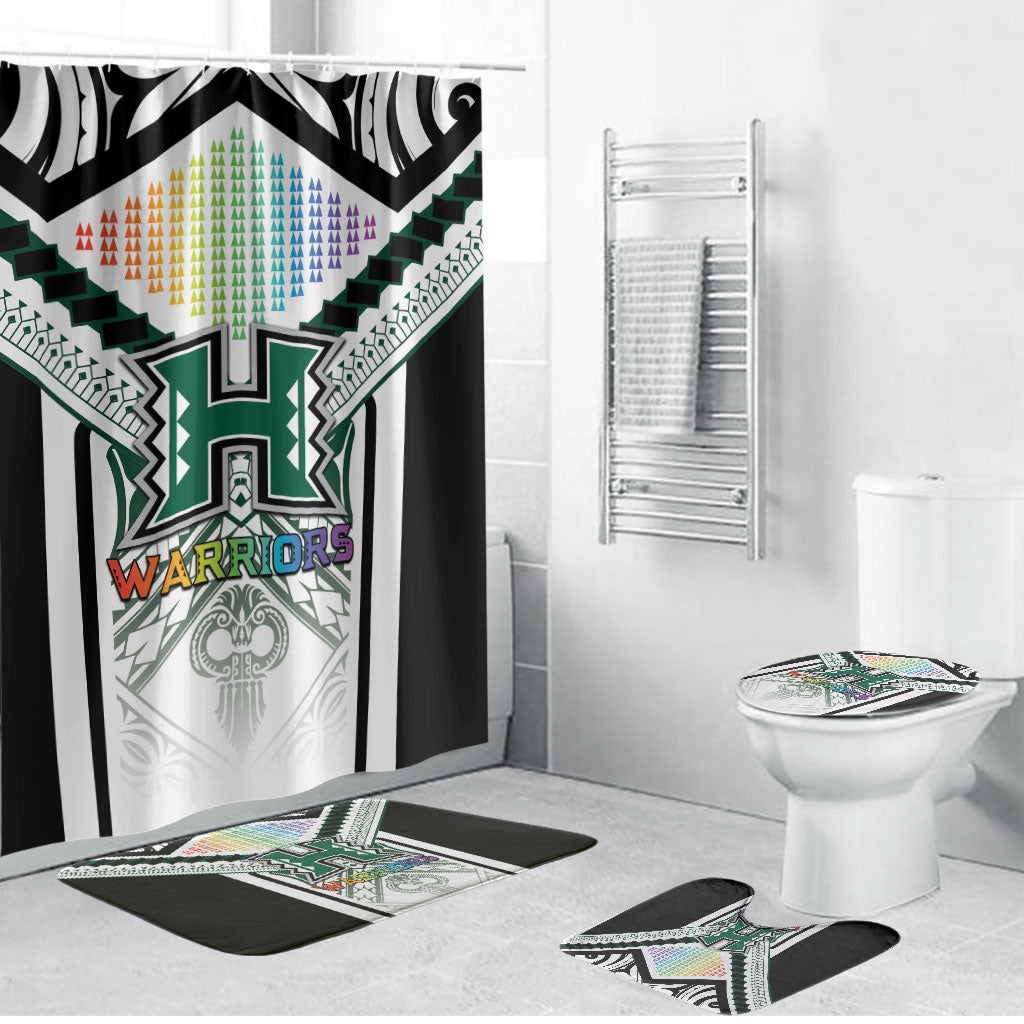 Hawaii Warriors Football Bathroom Set Rainbow Kakau Pattern White