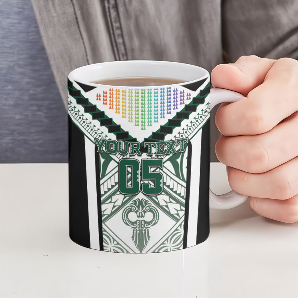 Custom Hawaii Warriors Football Ceramic Mug Rainbow Kakau Pattern White LT05 - Polynesian Pride