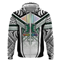 Custom Hawaii Warriors Football Hoodie Rainbow Kakau Pattern White LT05 Zip Hoodie White - Polynesian Pride