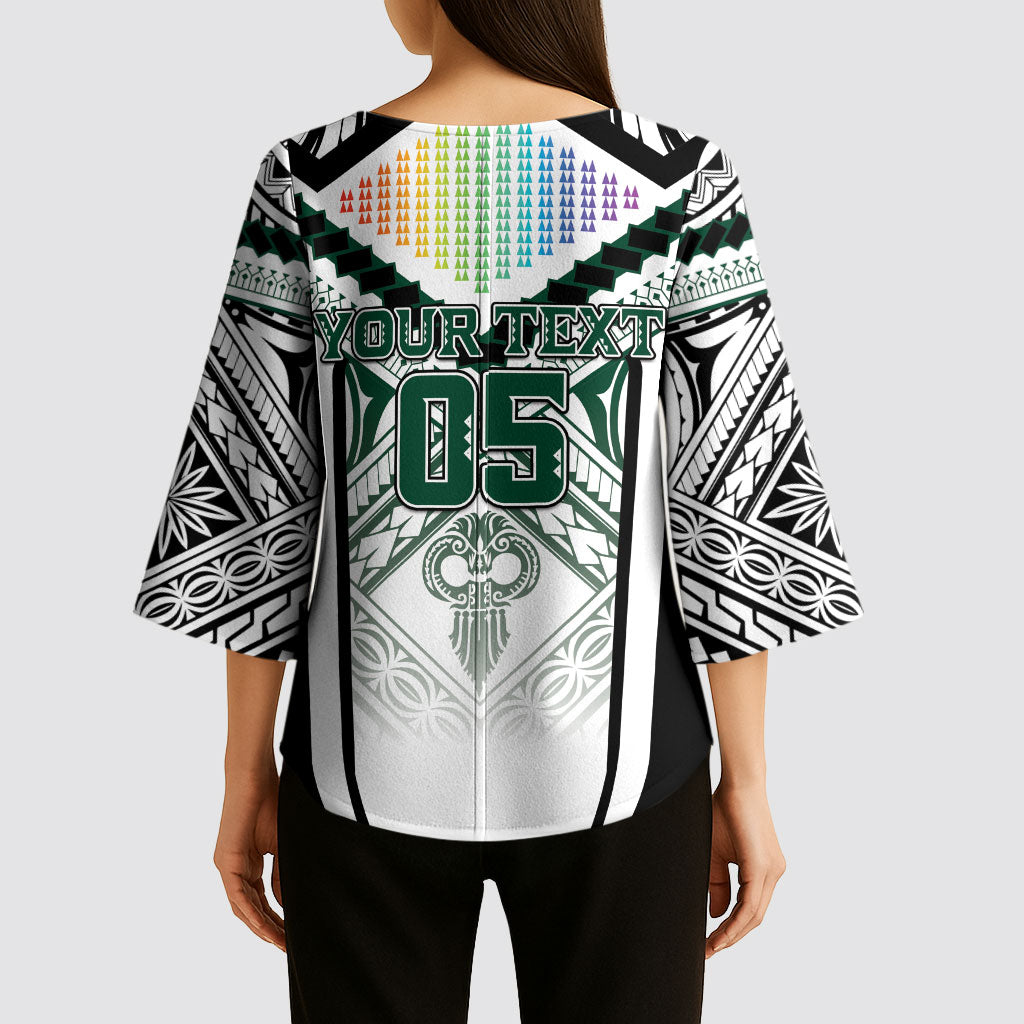 Custom Hawaii Warriors Football Kimono Sleeve Blouse Rainbow Kakau Pattern White LT05 - Polynesian Pride