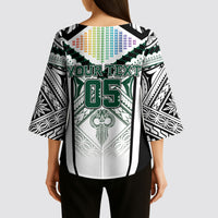 Custom Hawaii Warriors Football Kimono Sleeve Blouse Rainbow Kakau Pattern White LT05 - Polynesian Pride