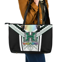 Hawaii Warriors Football Leather Tote Bag Rainbow Kakau Pattern White LT05 - Polynesian Pride