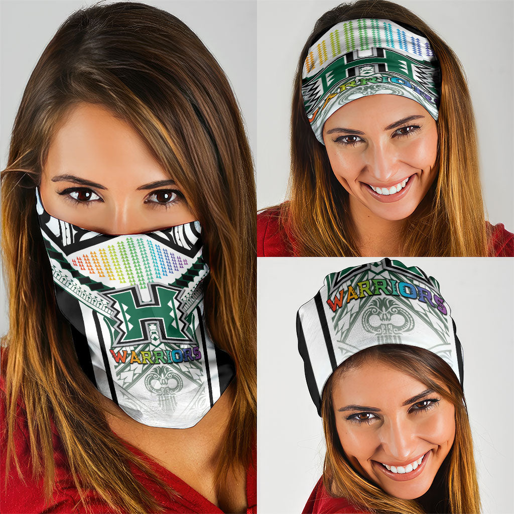 Hawaii Warriors Football Neck Gaiter Rainbow Kakau Pattern White LT05 - Polynesian Pride
