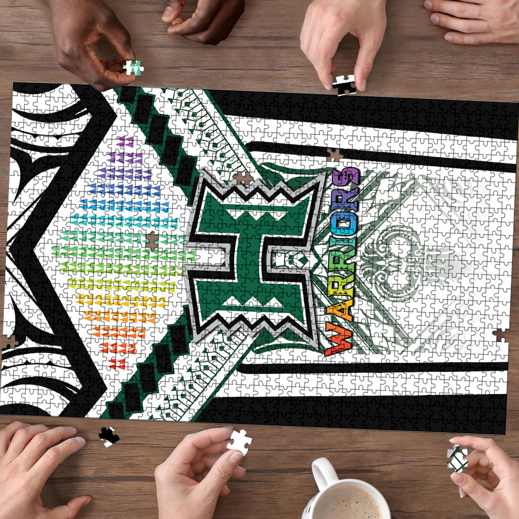 Hawaii Warriors Football Puzzle Rainbow Kakau Pattern White LT05 - Polynesian Pride