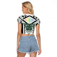 Custom Hawaii Warriors Football Raglan Cropped T Shirt Rainbow Kakau Pattern White LT05 - Polynesian Pride
