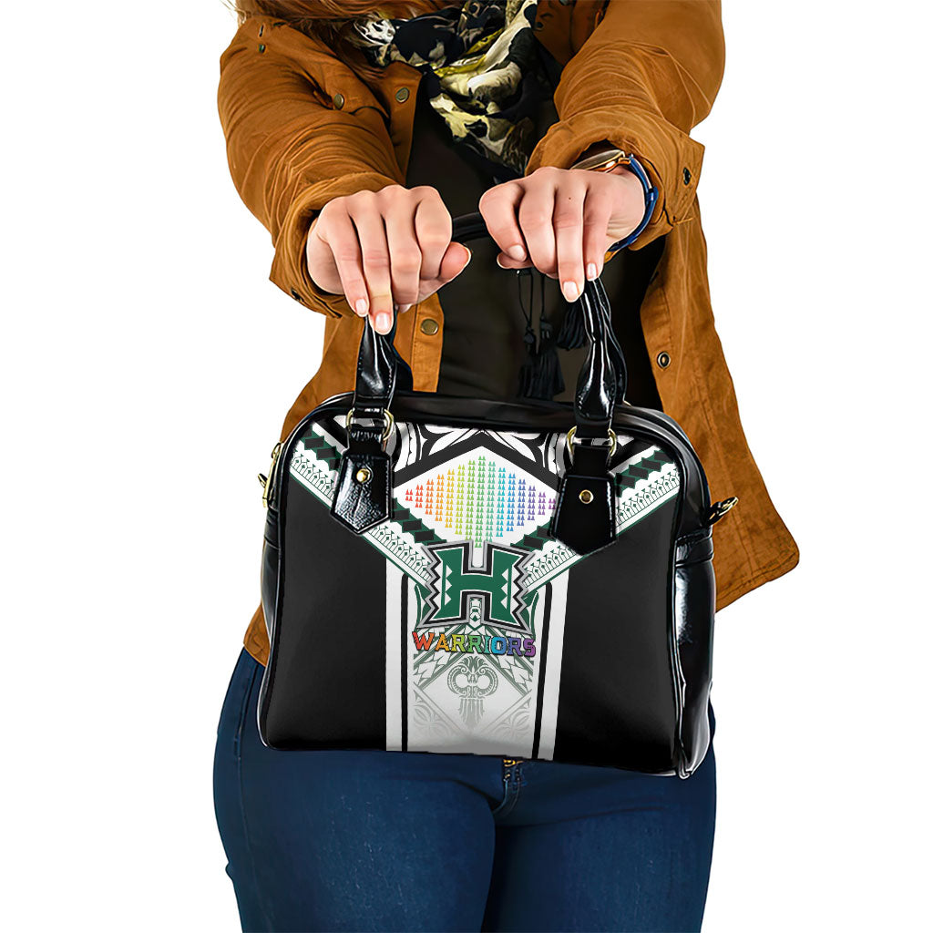 Hawaii Warriors Football Shoulder Handbag Rainbow Kakau Pattern White LT05 One Size White - Polynesian Pride