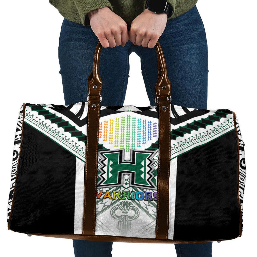 Hawaii Warriors Football Travel Bag Rainbow Kakau Pattern White LT05 White - Polynesian Pride
