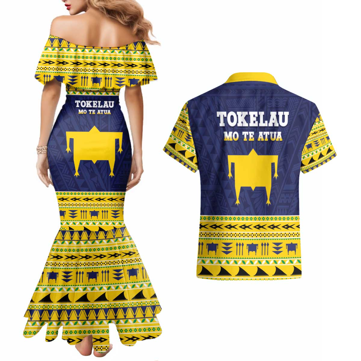 Tokelau Christmas Couples Matching Mermaid Dress and Hawaiian Shirt Tokelauan Turtle Santa Sleigh LT05 - Polynesian Pride