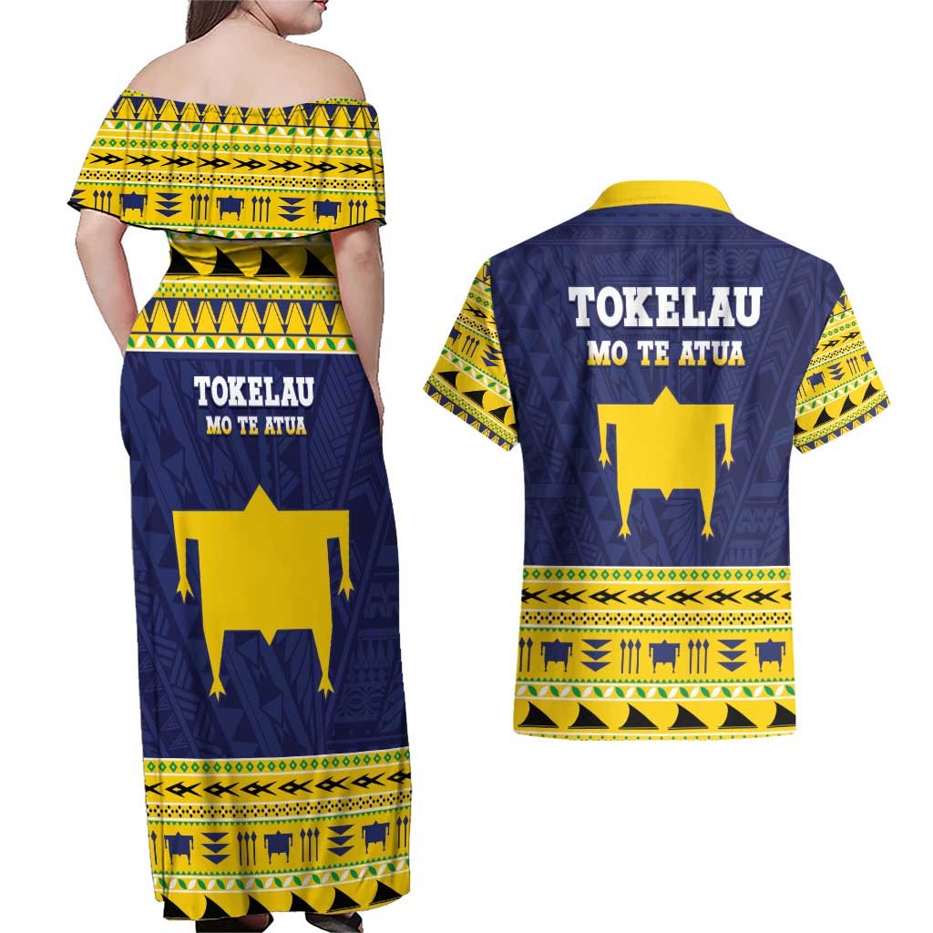 Tokelau Christmas Couples Matching Off Shoulder Maxi Dress and Hawaiian Shirt Tokelauan Turtle Santa Sleigh LT05 - Polynesian Pride