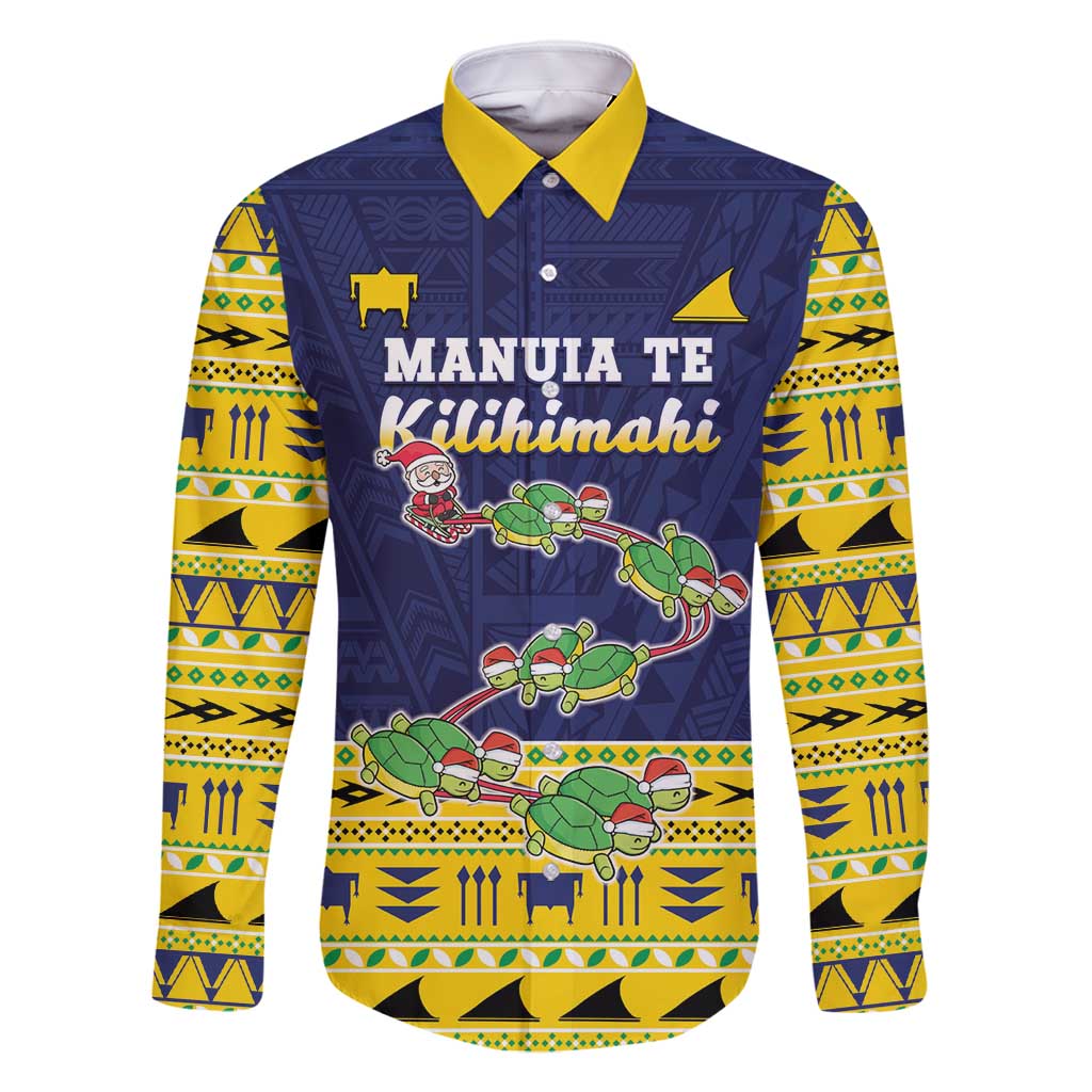 Tokelau Christmas Family Matching Mermaid Dress and Hawaiian Shirt Tokelauan Turtle Santa Sleigh LT05 Dad's Shirt - Long Sleeve Yellow - Polynesian Pride