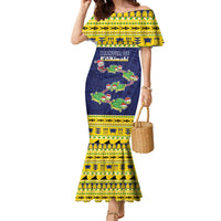 Tokelau Christmas Family Matching Mermaid Dress and Hawaiian Shirt Tokelauan Turtle Santa Sleigh LT05 Mom's Dress Yellow - Polynesian Pride