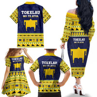 Tokelau Christmas Family Matching Off The Shoulder Long Sleeve Dress and Hawaiian Shirt Tokelauan Turtle Santa Sleigh LT05 - Polynesian Pride