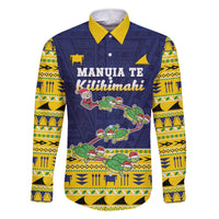 Tokelau Christmas Family Matching Off The Shoulder Long Sleeve Dress and Hawaiian Shirt Tokelauan Turtle Santa Sleigh LT05 Dad's Shirt - Long Sleeve Yellow - Polynesian Pride