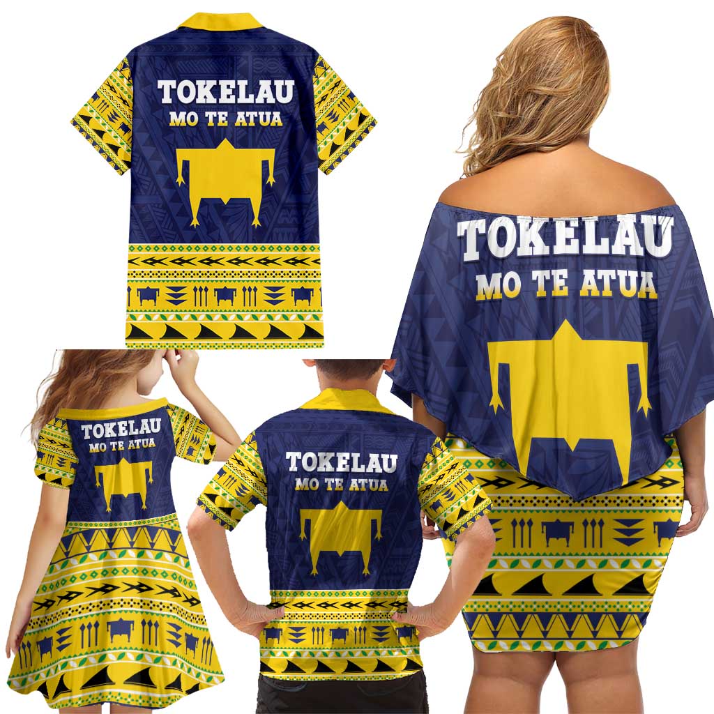 Tokelau Christmas Family Matching Off Shoulder Short Dress and Hawaiian Shirt Tokelauan Turtle Santa Sleigh LT05 - Polynesian Pride