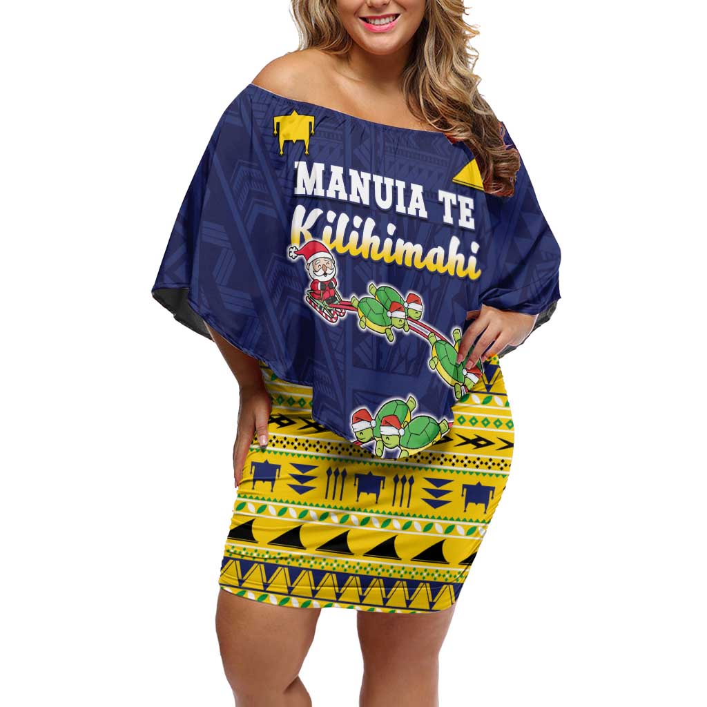 Tokelau Christmas Family Matching Off Shoulder Short Dress and Hawaiian Shirt Tokelauan Turtle Santa Sleigh LT05 Mom's Dress Yellow - Polynesian Pride