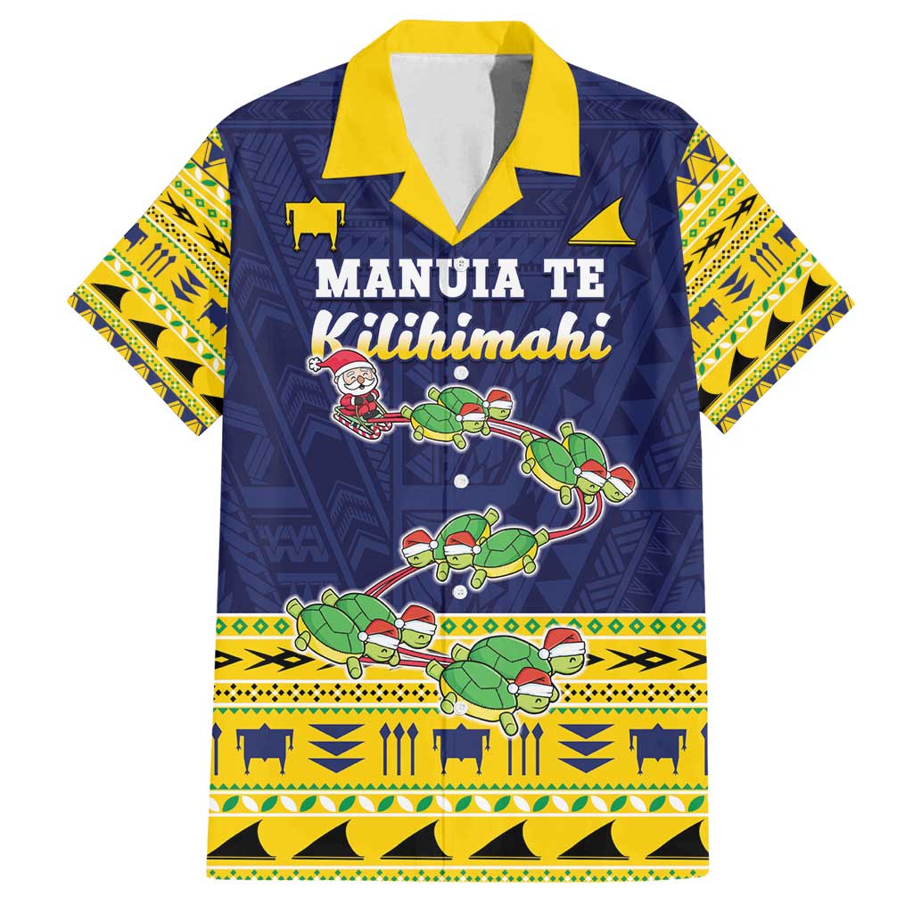 Tokelau Christmas Family Matching Puletasi and Hawaiian Shirt Tokelauan Turtle Santa Sleigh LT05 Dad's Shirt - Short Sleeve Yellow - Polynesian Pride