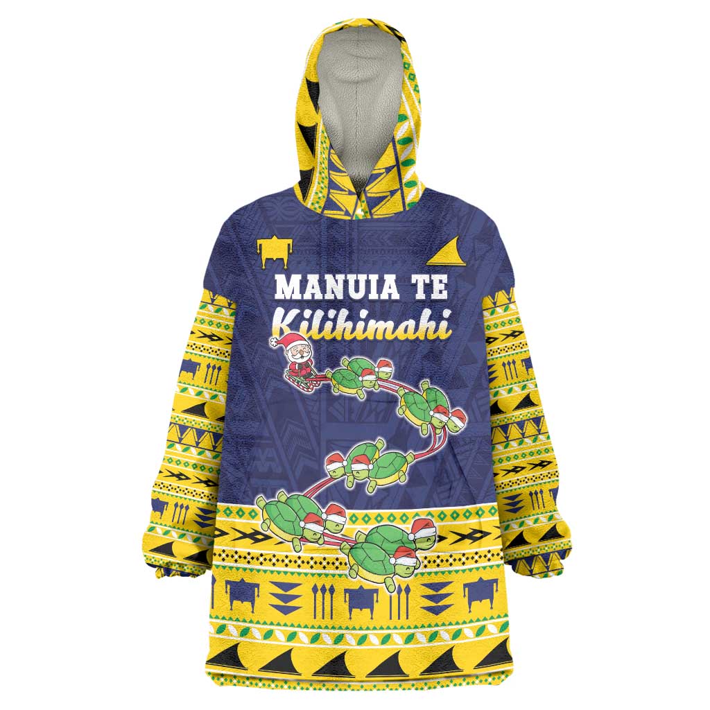 Tokelau Christmas Wearable Blanket Hoodie Tokelauan Turtle Santa Sleigh LT05 One Size Yellow - Polynesian Pride