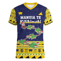 Tokelau Christmas Women V-Neck T-Shirt Tokelauan Turtle Santa Sleigh LT05 Female Yellow - Polynesian Pride