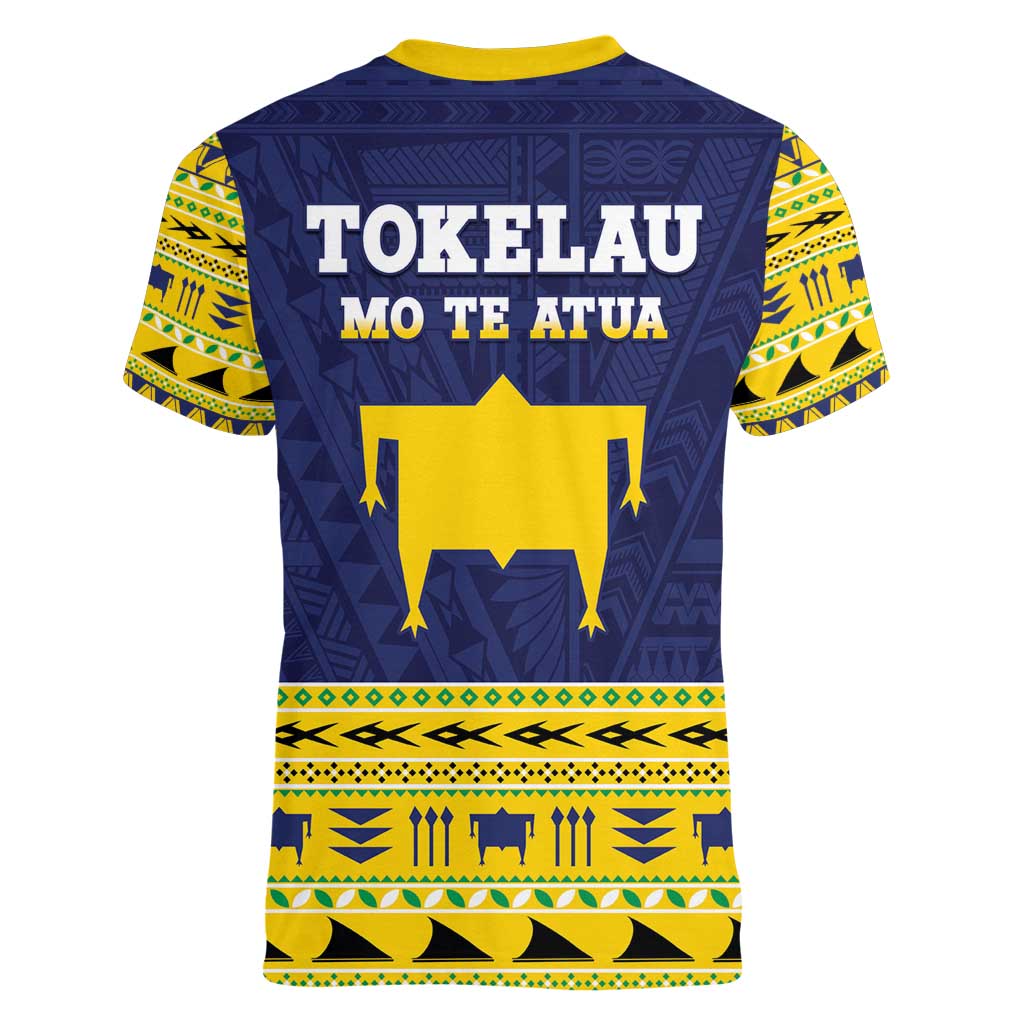Tokelau Christmas Women V-Neck T-Shirt Tokelauan Turtle Santa Sleigh LT05 - Polynesian Pride
