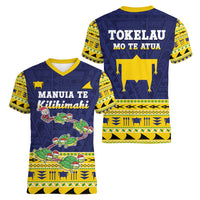 Tokelau Christmas Women V-Neck T-Shirt Tokelauan Turtle Santa Sleigh LT05 - Polynesian Pride