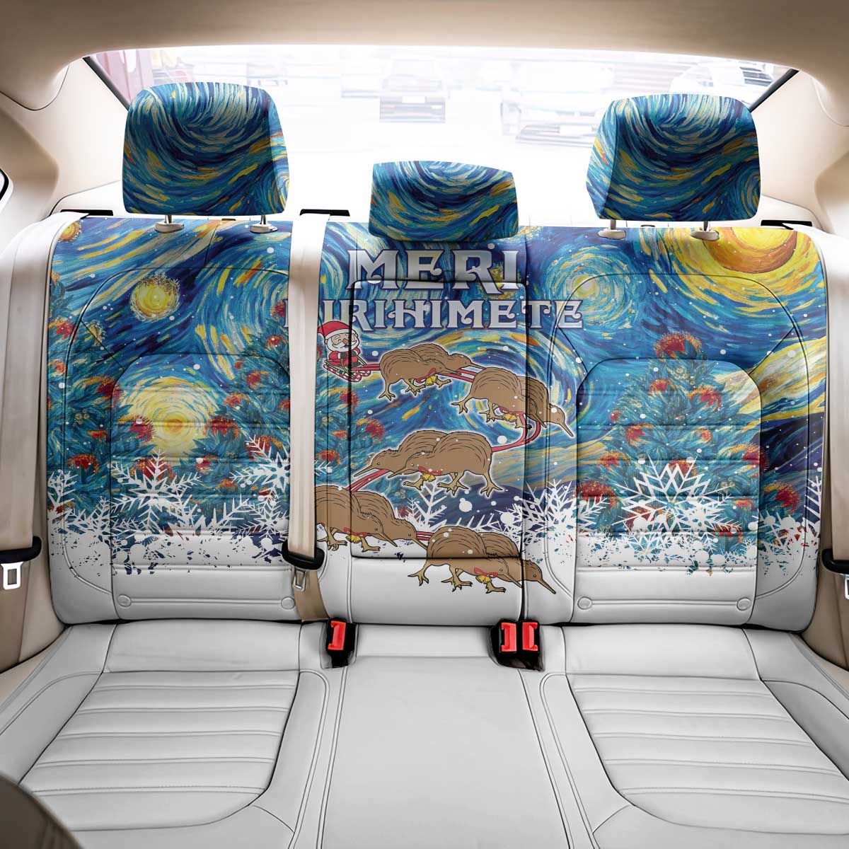 New Zealand Christmas Back Car Seat Cover Kiwis Santa Sleigh Starry Night Style LT05 - Polynesian Pride