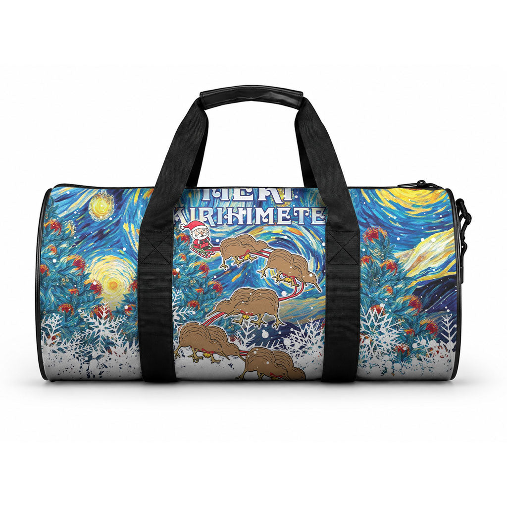 New Zealand Christmas Duffle Bag Kiwis Santa Sleigh Starry Night Style LT05 One size Blue - Polynesian Pride