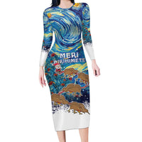 New Zealand Christmas Family Matching Long Sleeve Bodycon Dress and Hawaiian Shirt Kiwis Santa Sleigh Starry Night Style LT05 Mom's Dress Blue - Polynesian Pride