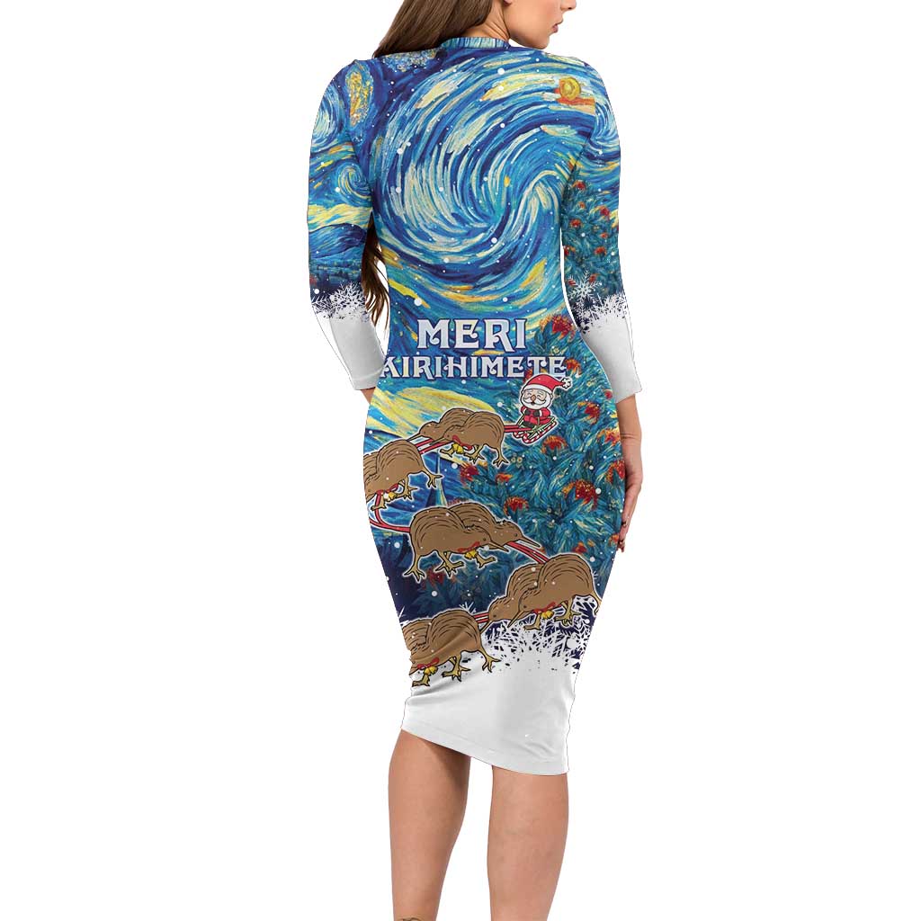 New Zealand Christmas Family Matching Long Sleeve Bodycon Dress and Hawaiian Shirt Kiwis Santa Sleigh Starry Night Style LT05 - Polynesian Pride