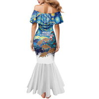 New Zealand Christmas Family Matching Mermaid Dress and Hawaiian Shirt Kiwis Santa Sleigh Starry Night Style LT05 - Polynesian Pride