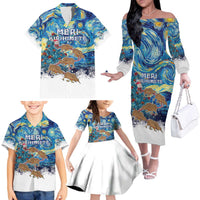 New Zealand Christmas Family Matching Off The Shoulder Long Sleeve Dress and Hawaiian Shirt Kiwis Santa Sleigh Starry Night Style LT05 - Polynesian Pride