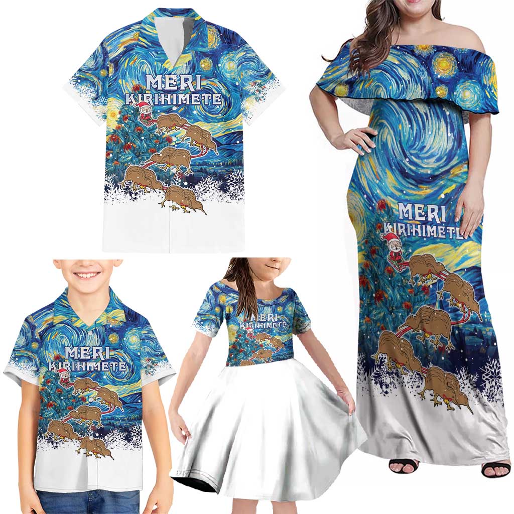 New Zealand Christmas Family Matching Off Shoulder Maxi Dress and Hawaiian Shirt Kiwis Santa Sleigh Starry Night Style LT05 - Polynesian Pride