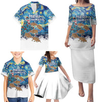 New Zealand Christmas Family Matching Puletasi and Hawaiian Shirt Kiwis Santa Sleigh Starry Night Style LT05 - Polynesian Pride