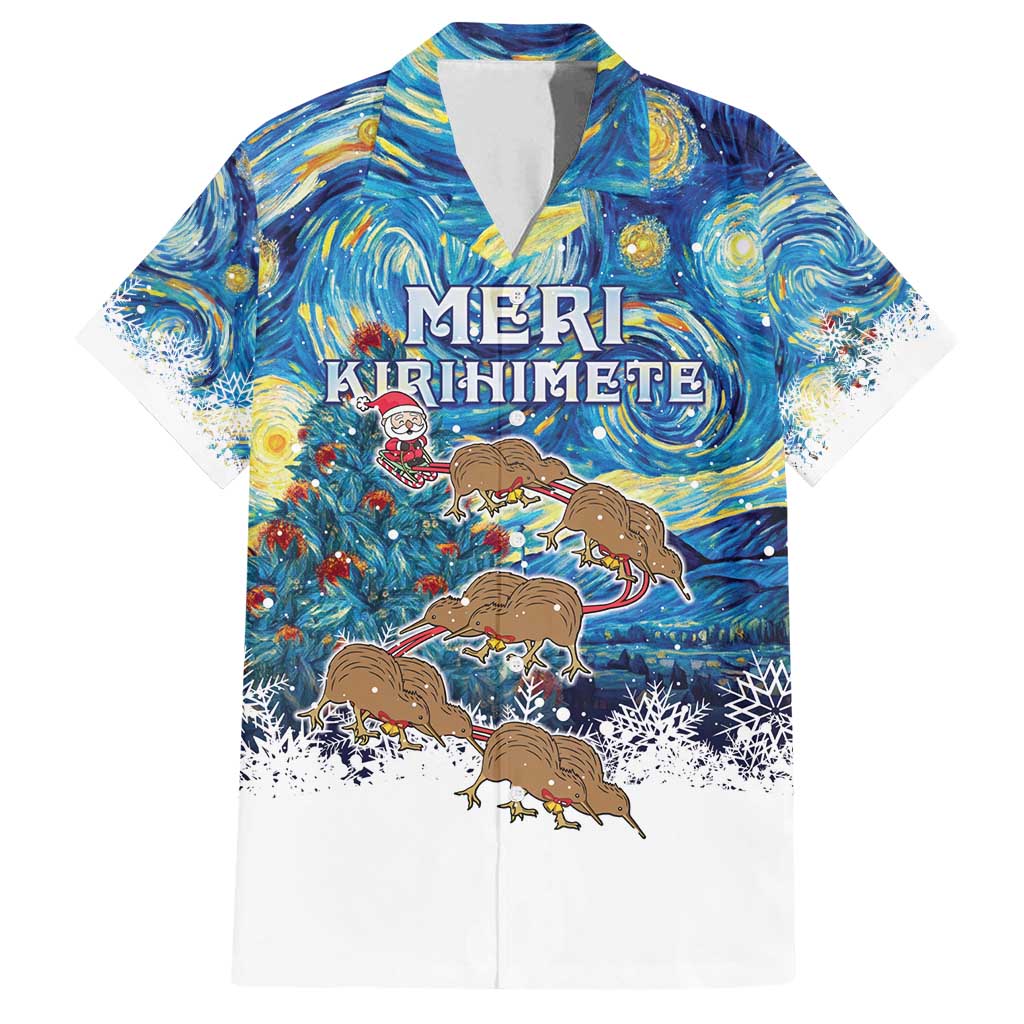 New Zealand Christmas Family Matching Puletasi and Hawaiian Shirt Kiwis Santa Sleigh Starry Night Style LT05 Dad's Shirt - Short Sleeve Blue - Polynesian Pride