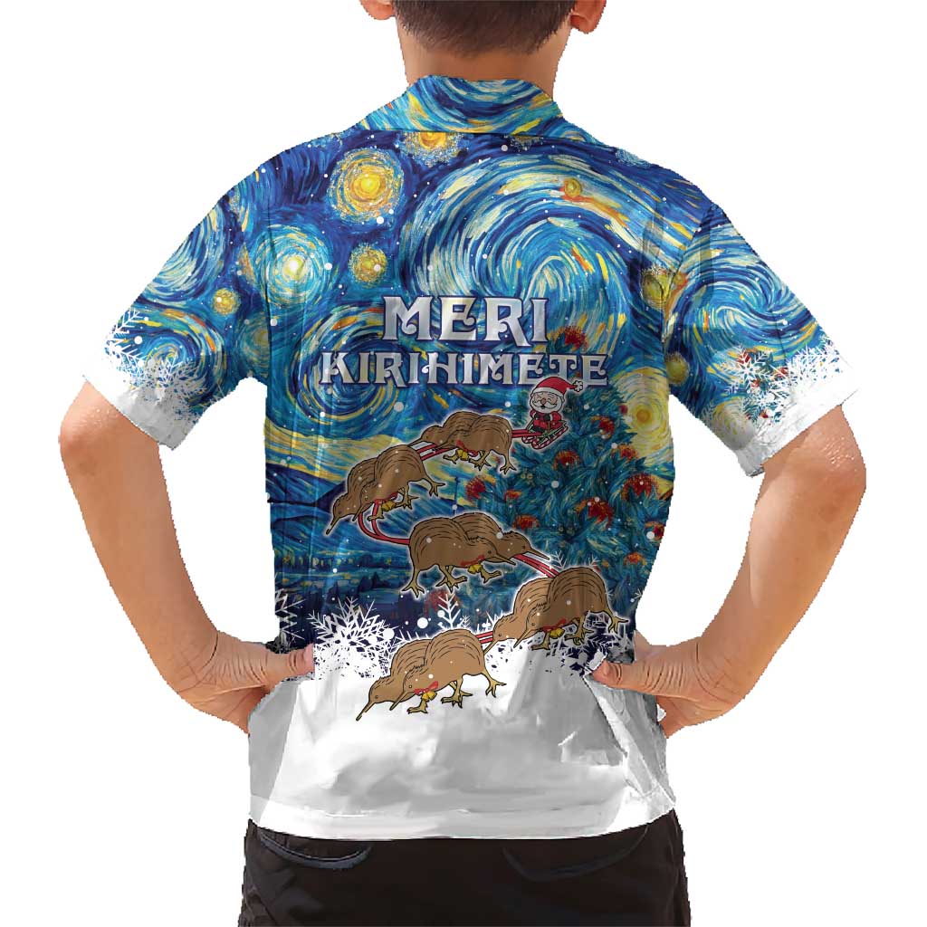 New Zealand Christmas Family Matching Short Sleeve Bodycon Dress and Hawaiian Shirt Kiwis Santa Sleigh Starry Night Style LT05 - Polynesian Pride
