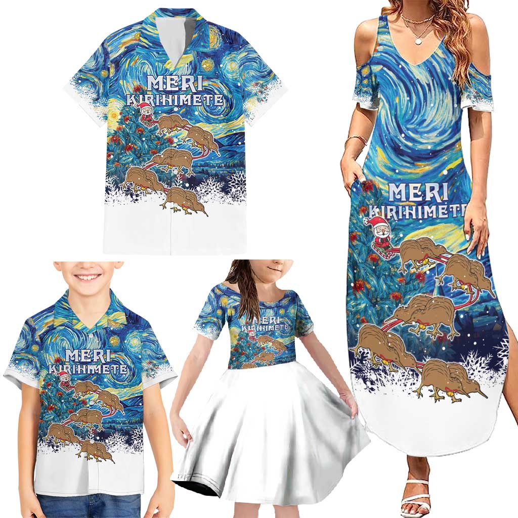 New Zealand Christmas Family Matching Summer Maxi Dress and Hawaiian Shirt Kiwis Santa Sleigh Starry Night Style LT05 - Polynesian Pride