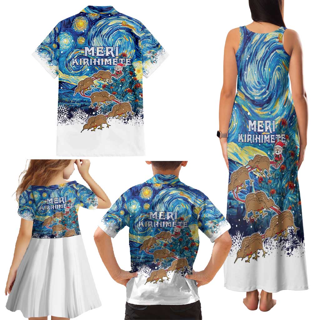 New Zealand Christmas Family Matching Tank Maxi Dress and Hawaiian Shirt Kiwis Santa Sleigh Starry Night Style LT05 - Polynesian Pride