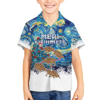 New Zealand Christmas Family Matching Tank Maxi Dress and Hawaiian Shirt Kiwis Santa Sleigh Starry Night Style LT05 Son's Shirt Blue - Polynesian Pride