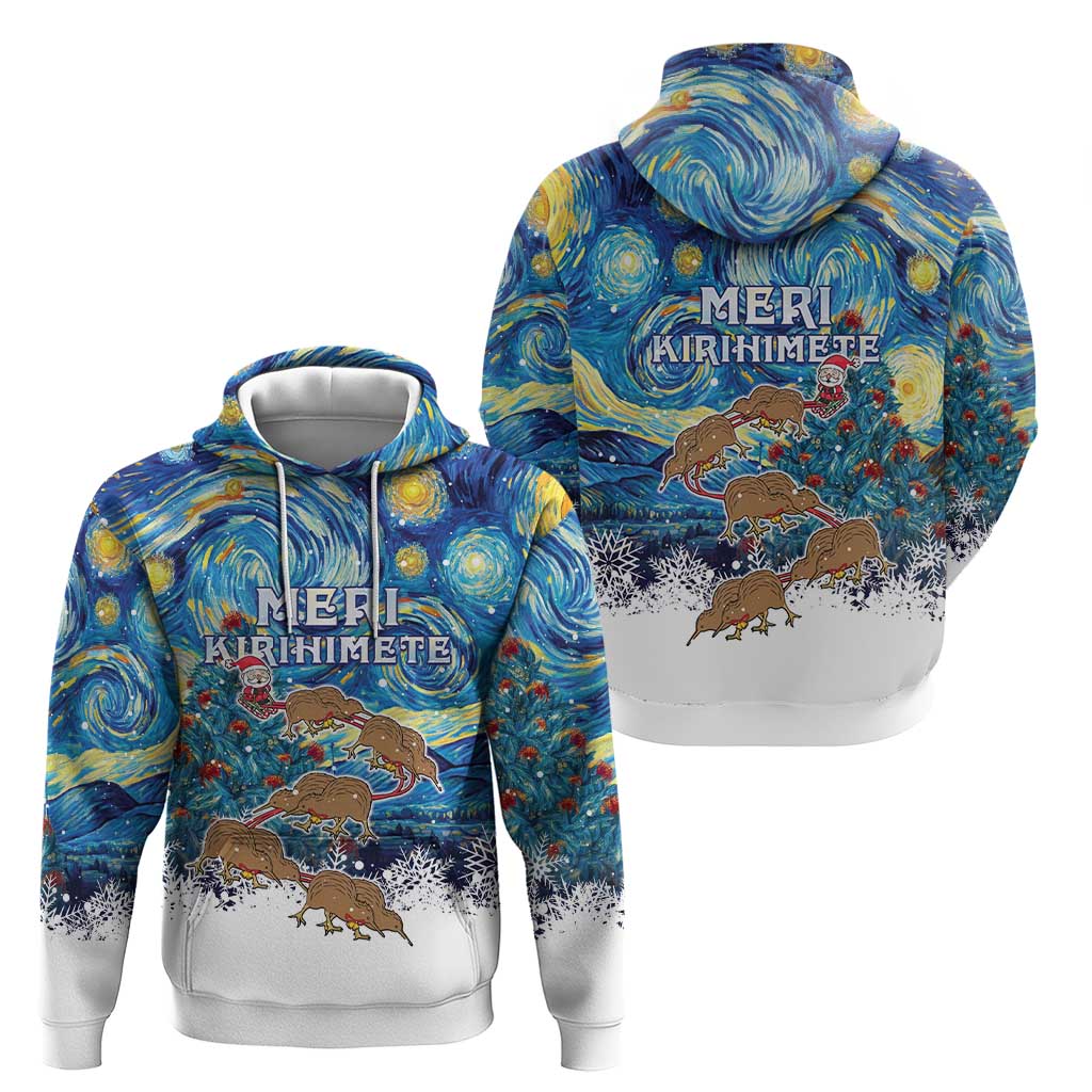 New Zealand Christmas Hoodie Kiwis Santa Sleigh Starry Night Style LT05 - Polynesian Pride