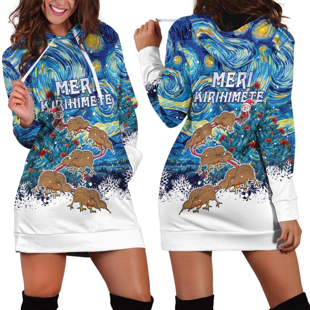 New Zealand Christmas Hoodie Dress Kiwis Santa Sleigh Starry Night Style LT05 - Polynesian Pride