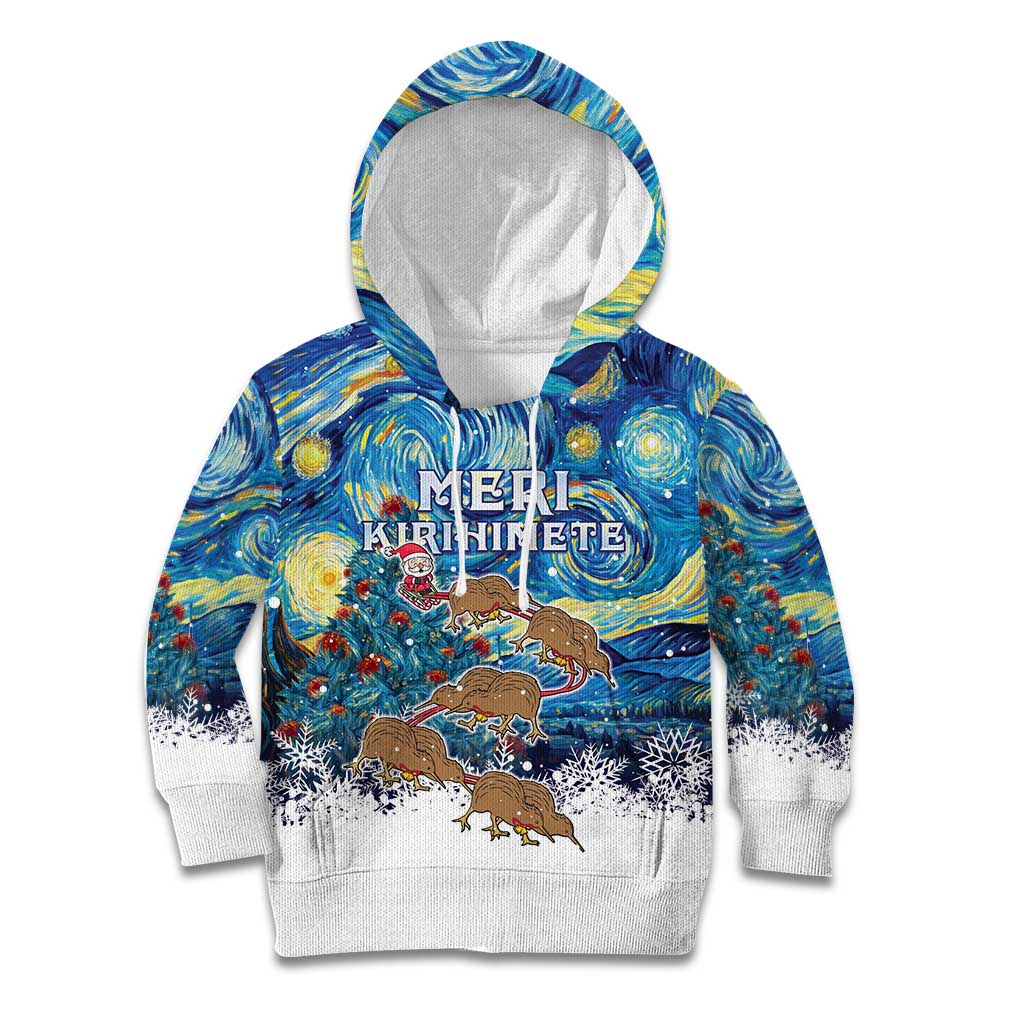 New Zealand Christmas Kid Hoodie Kiwis Santa Sleigh Starry Night Style LT05 Hoodie Blue - Polynesian Pride