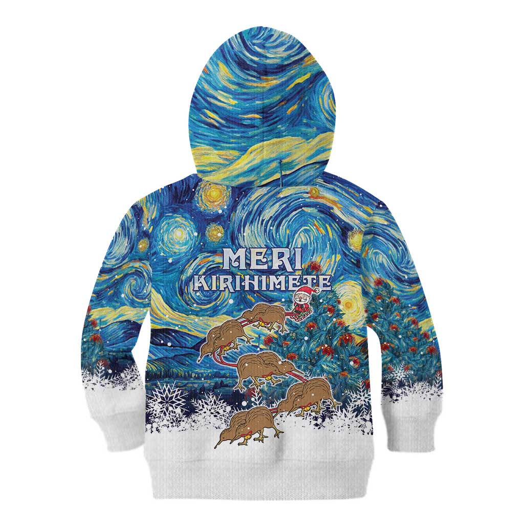 New Zealand Christmas Kid Hoodie Kiwis Santa Sleigh Starry Night Style LT05 - Polynesian Pride