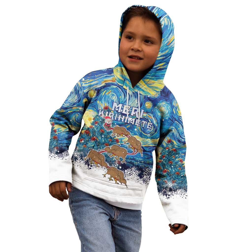 New Zealand Christmas Kid Hoodie Kiwis Santa Sleigh Starry Night Style LT05 - Polynesian Pride