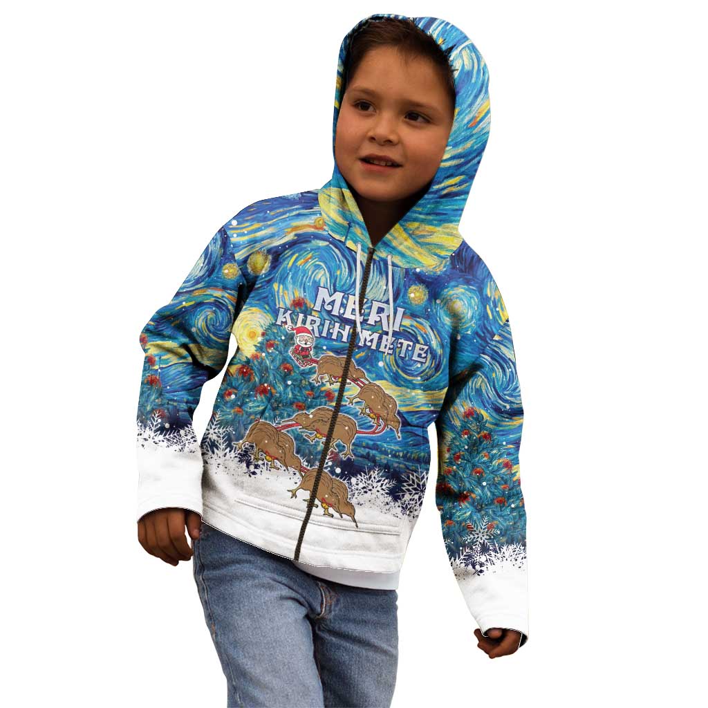 New Zealand Christmas Kid Hoodie Kiwis Santa Sleigh Starry Night Style LT05 - Polynesian Pride
