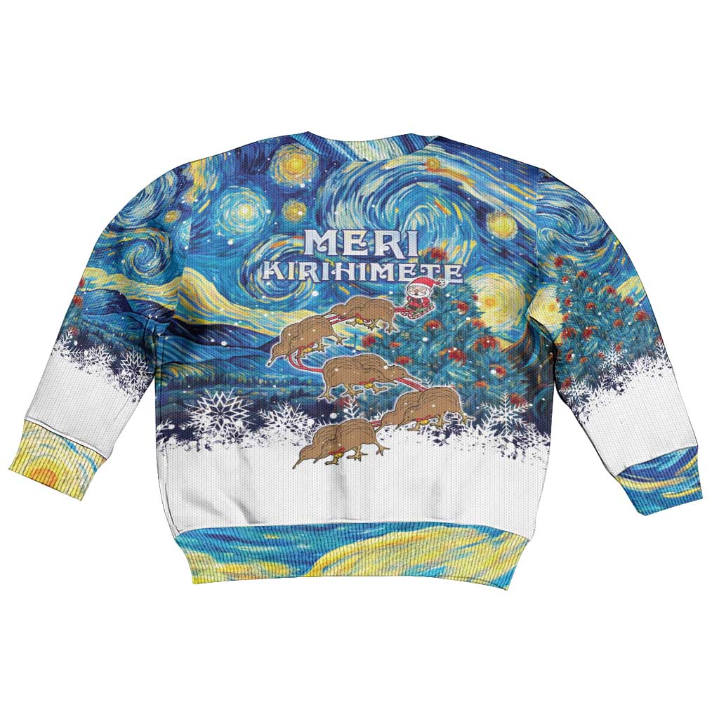 New Zealand Christmas Kid Ugly Christmas Sweater Kiwis Santa Sleigh Starry Night Style LT05 - Polynesian Pride