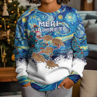 New Zealand Christmas Kid Ugly Christmas Sweater Kiwis Santa Sleigh Starry Night Style LT05 - Polynesian Pride